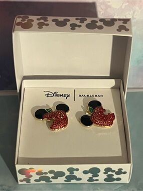BaubleBar Red Crystal Apple Mickey Stud Earrings